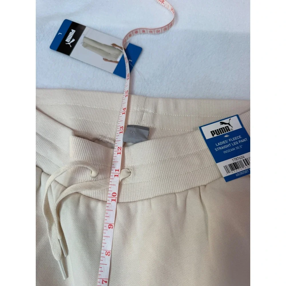 Puma Ladies Fleece Straight Leg Pants Tan Beige Gold Logo 1787624 L